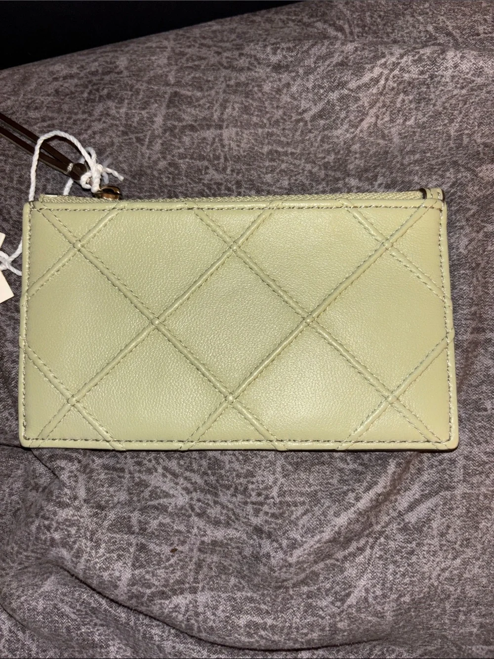 Tory Burch Pale Green Leather Card Holder with Wrist Strap